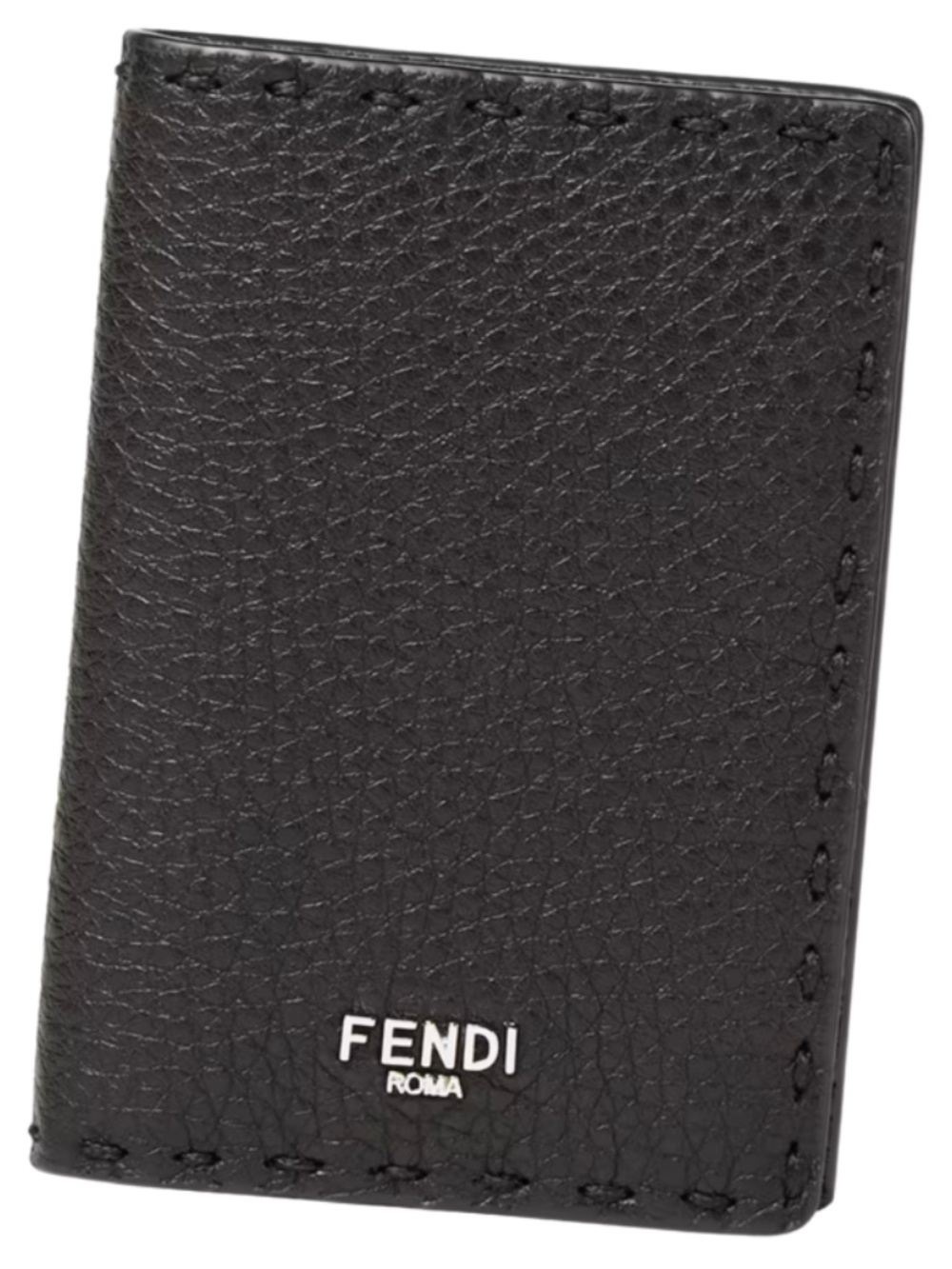 NWT FENDI Selleria Black Leather Vertical Card Holder Bi-Fold Wallet Box Bag